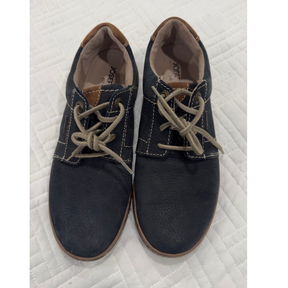 Josef Seibel TopDryTex Navy Blue Leather Waterproof Oxford Shoes Mens 40 EU